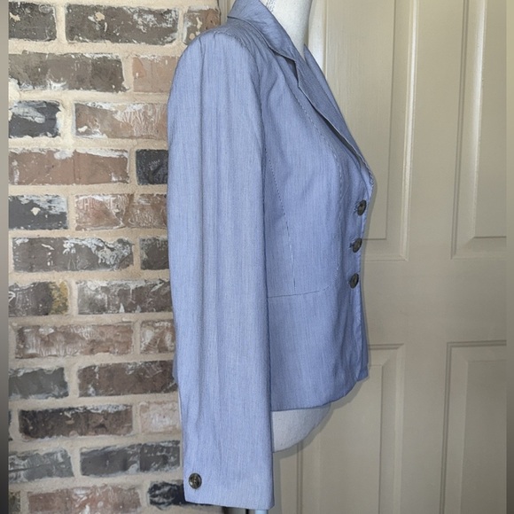 Talbots Petites Blue Preppy Pinstripe Fitted Blazer Jacket Italian Woven Cotton - Picture 3 of 11